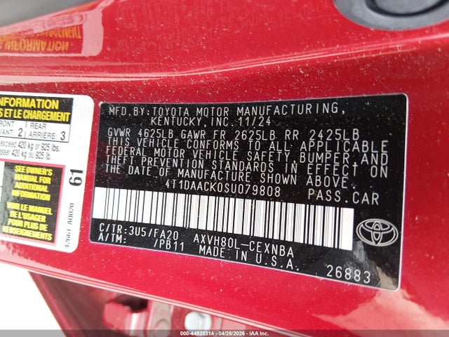 Aukcja sprzedaży 2025 Toyota Camry Le, vin: 4T1DAACK0SU079808, numer aukcji: 44928314