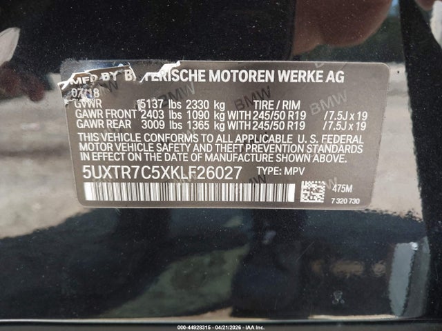 2019 Bmw X3 Sdrive30i მანქანა იყიდება აუქციონზე, vin: 5UXTR7C5XKLF26027, აუქციონის ნომერი: 44928315