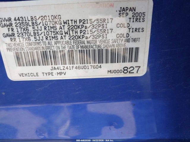 Aukcja sprzedaży 2006 Mitsubishi Outlander Se, vin: JA4LZ41F46U017604, numer aukcji: 44928359