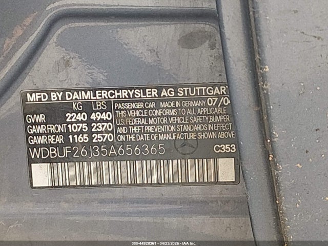 44928361 :رقم المزاد ، WDBUF26J35A656365 vin ، 2005 Mercedes-benz E 320 Cdi مزاد بيع