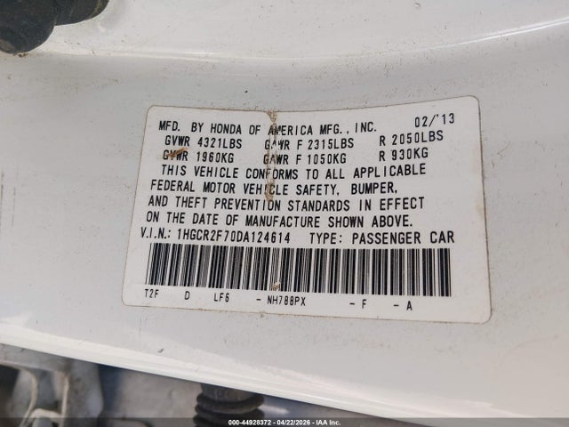 Продаж на аукціоні авто 2013 Honda Accord Ex, vin: 1HGCR2F70DA124614, номер лоту: 44928372