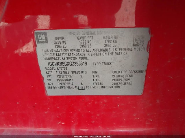 Aukcja sprzedaży 2016 Chevrolet Silverado 1500 1lt, vin: 1GCVKRECXGZ350619, numer aukcji: 44928403
