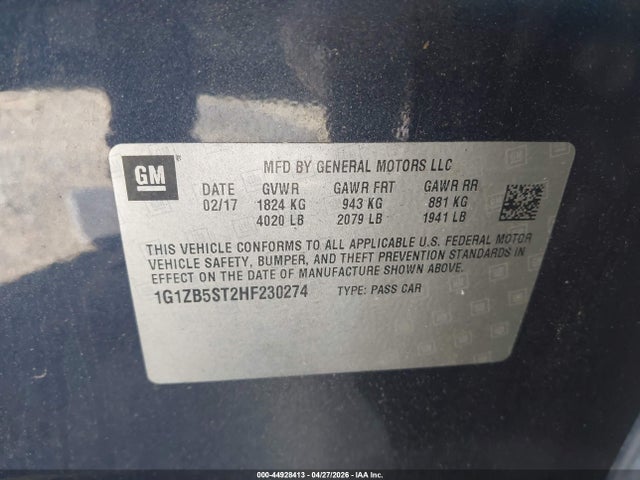 2017 Chevrolet Malibu Ls მანქანა იყიდება აუქციონზე, vin: 1G1ZB5ST2HF230274, აუქციონის ნომერი: 44928413