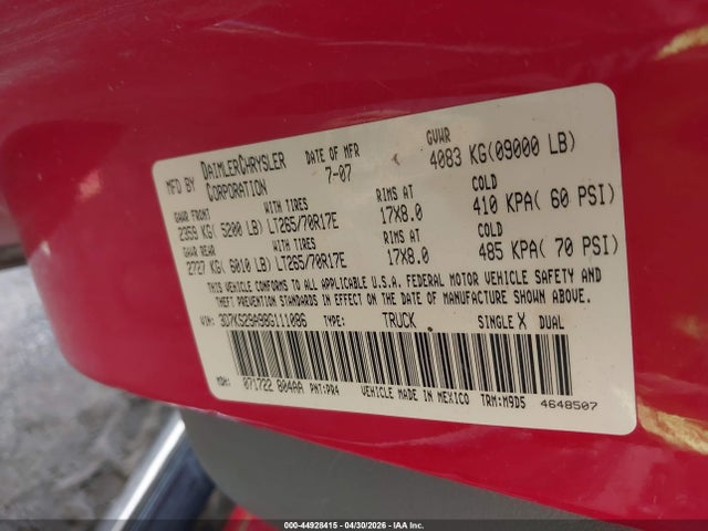 Auction sale of the 2008 Dodge Ram 2500 Sxt/slt, vin: 3D7KS29A98G111086, lot number: 44928415