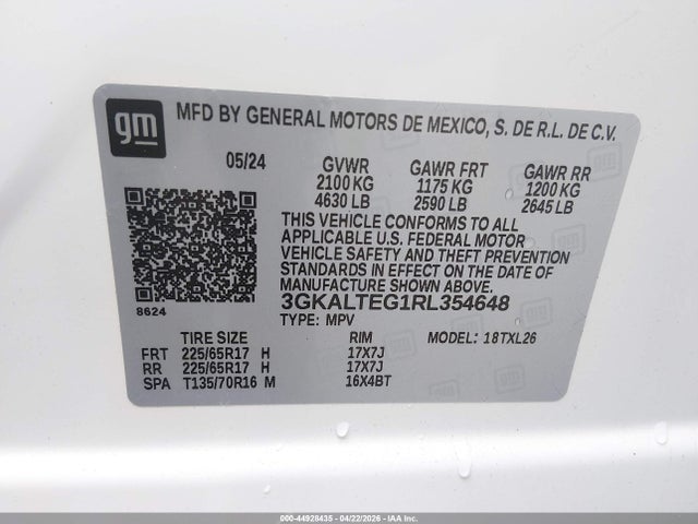 44928435 :رقم المزاد ، 3GKALTEG1RL354648 vin ، 2024 Gmc Terrain Awd Sle مزاد بيع
