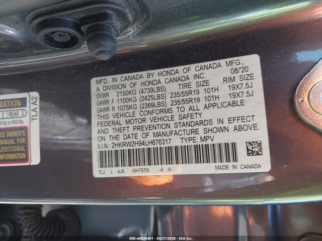 2HKRW2H94LH676317 Honda Cr-v Awd Touring