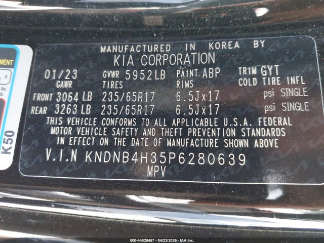 Aukcja sprzedaży 2023 Kia Carnival Mpv Lx Seat Package, vin: KNDNB4H35P6280639, numer aukcji: 44928457