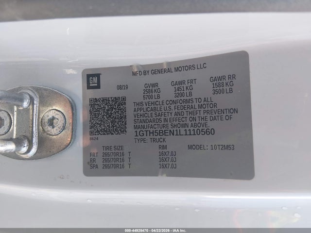 Aukcja sprzedaży 2020 Gmc Canyon 2wd, vin: 1GTH5BEN1L1110560, numer aukcji: 44928470