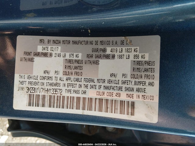 Продажа на аукционе авто 2017 Mazda Mazda3 Touring, vin: 3MZBN1V71HM133572, номер лота: 44928494