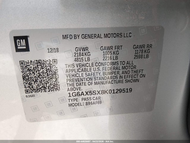 Продаж на аукціоні авто 2019 Cadillac Cts Luxury, vin: 1G6AX5SX8K0129519, номер лоту: 44928497