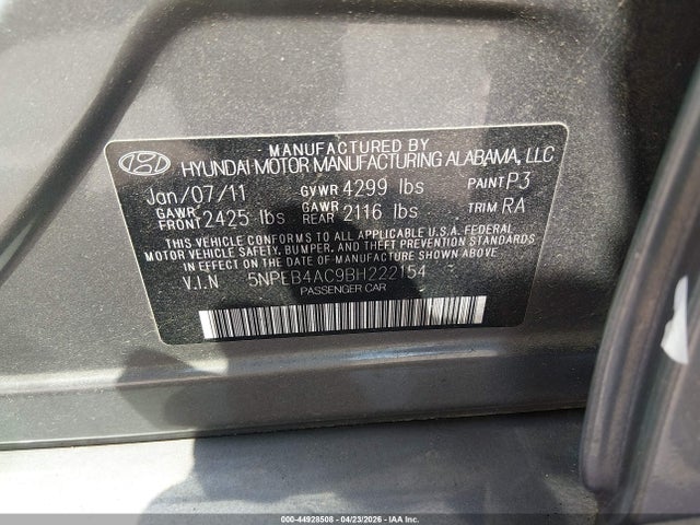Aukcja sprzedaży 2011 Hyundai Sonata Gls, vin: 5NPEB4AC9BH222154, numer aukcji: 44928508