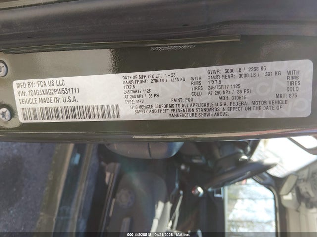 Продажа на аукционе авто 2023 Jeep Wrangler 2-door Sport 4x4, vin: 1C4GJXAG2PW531711, номер лота: 44928518
