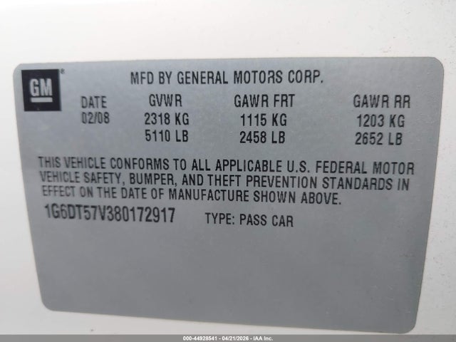 Aukcja sprzedaży 2008 Cadillac Cts Standard, vin: 1G6DT57V380172917, numer aukcji: 44928541