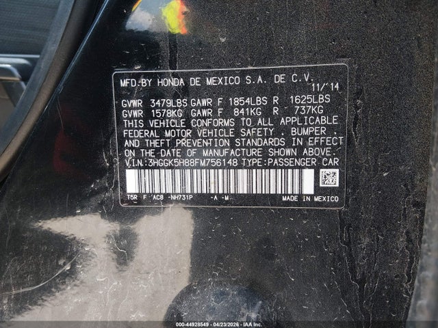 Продаж на аукціоні авто 2015 Honda Fit Ex/ex-l, vin: 3HGGK5H88FM756148, номер лоту: 44928549