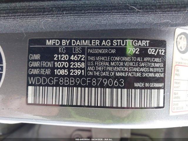 44928554 :رقم المزاد ، WDDGF8BB9CF879063 vin ، 2012 Mercedes-benz C 300 Sport 4matic مزاد بيع