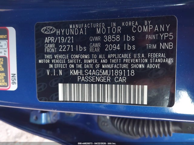 Aukcja sprzedaży 2021 Hyundai Elantra Sel, vin: KMHLS4AG5MU189118, numer aukcji: 44928573
