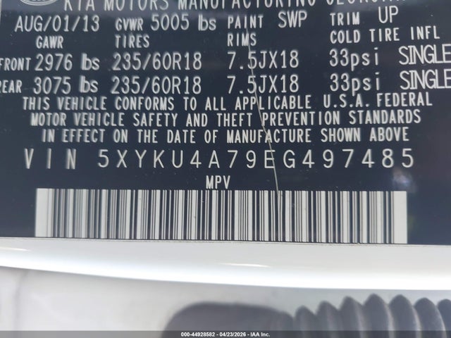 Aukcja sprzedaży 2014 Kia Sorento Ex V6, vin: 5XYKU4A79EG497485, numer aukcji: 44928582