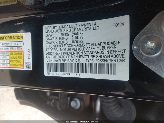 Aukcja sprzedaży 2025 Honda Civic Sedan Sport, vin: 19XFL2H81SE001756, numer aukcji: 44928587