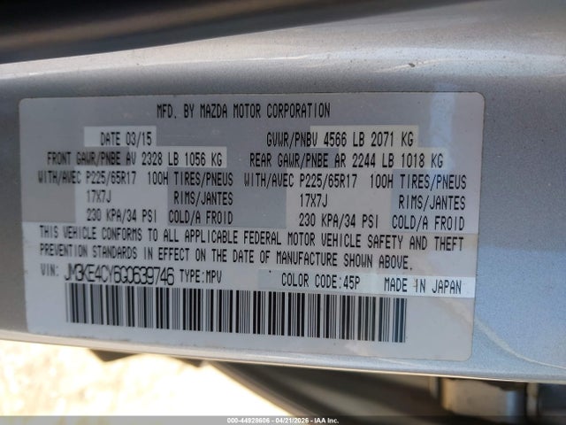 Aukcja sprzedaży 2016 Mazda Cx-5 Touring, vin: JM3KE4CY6G0639746, numer aukcji: 44928606