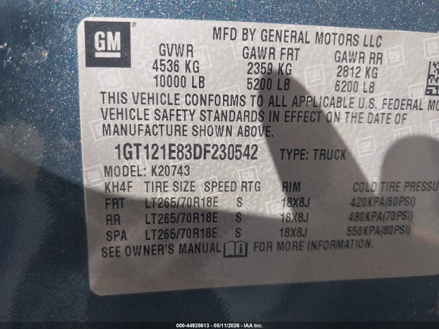 44928613 :رقم المزاد ، 1GT121E83DF230542 vin ، 2013 Gmc Sierra 2500hd Slt مزاد بيع
