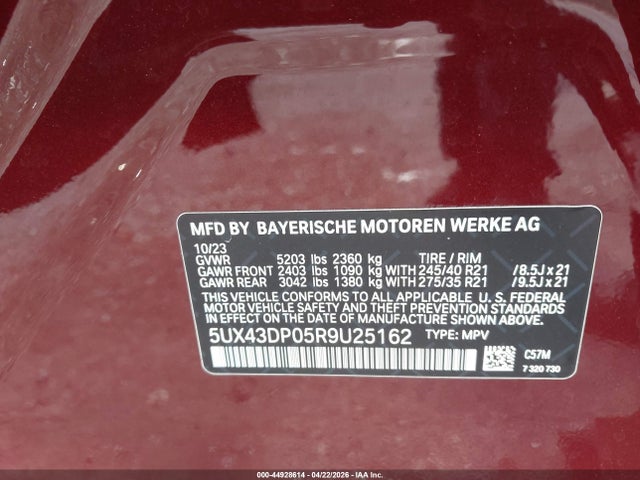 Продажа на аукционе авто 2024 Bmw X3 Sdrive30i, vin: 5UX43DP05R9U25162, номер лота: 44928614