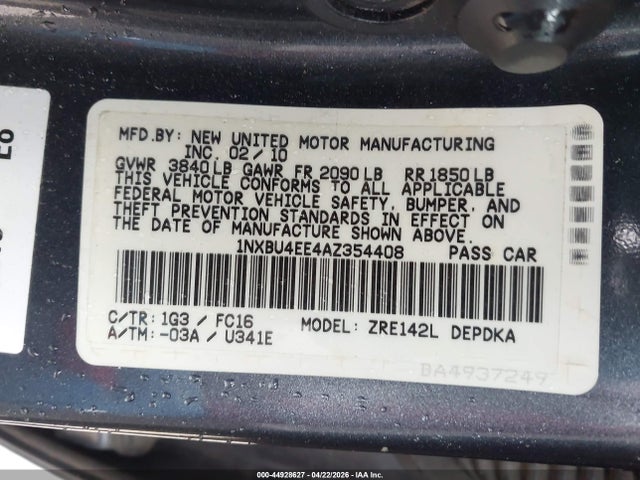Продажа на аукционе авто 2010 Toyota Corolla Le, vin: 1NXBU4EE4AZ354408, номер лота: 44928627