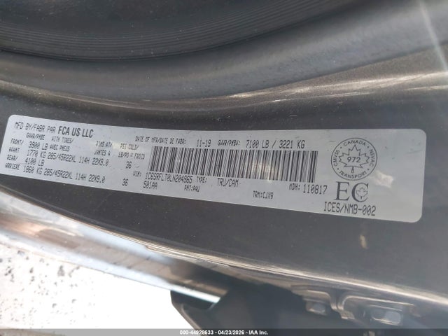 Продаж на аукціоні авто 2020 Ram 1500 Rebel, vin: 1C6SRFLT0LN204965, номер лоту: 44928633