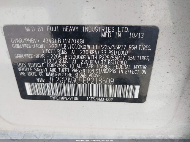Aukcja sprzedaży 2014 Subaru Xv Crosstrek 2.0i Limited, vin: JF2GPAGC5E8218509, numer aukcji: 44928641