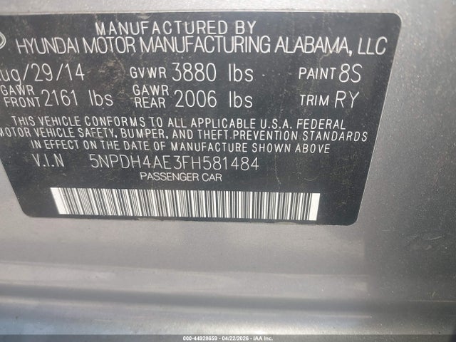 Продажа на аукционе авто 2015 Hyundai Elantra Se, vin: 5NPDH4AE3FH581484, номер лота: 44928659