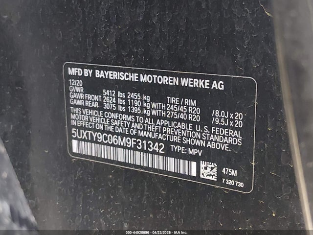Продаж на аукціоні авто 2021 Bmw X3 M40i, vin: 5UXTY9C06M9F31342, номер лоту: 44928696