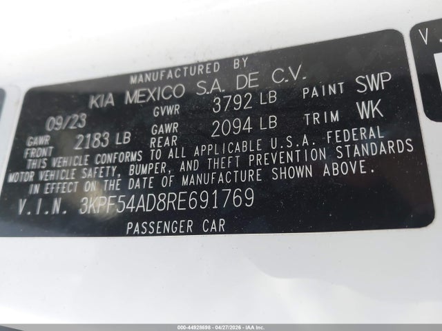 Aukcja sprzedaży 2024 Kia Forte Gt-line, vin: 3KPF54AD8RE691769, numer aukcji: 44928698