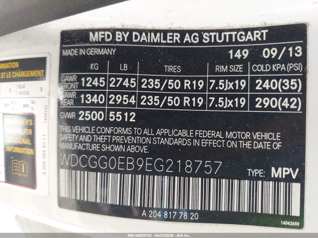 44928703 :رقم المزاد ، WDCGG0EB9EG218757 vin ، 2014 Mercedes-benz Glk 250 Bluetec 4matic مزاد بيع