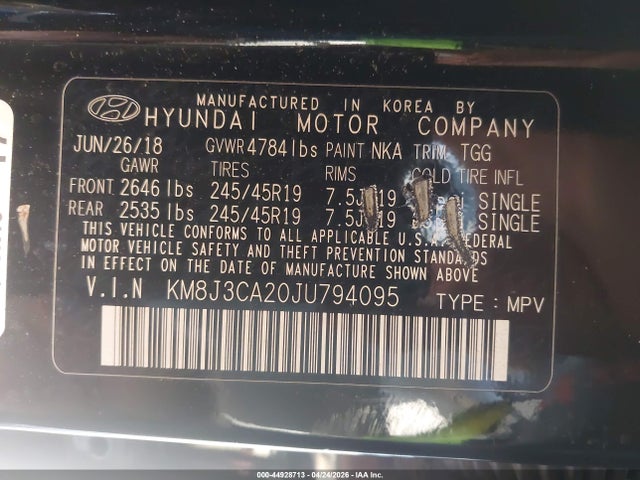 Aukcja sprzedaży 2018 Hyundai Tucson Value, vin: KM8J3CA20JU794095, numer aukcji: 44928713