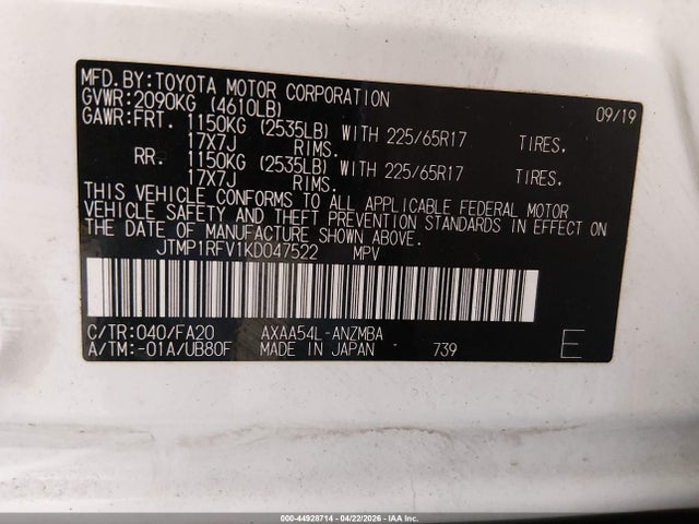 Toyota Rav4 Xle 2019 JTMP1RFV1KD047522 Image 9