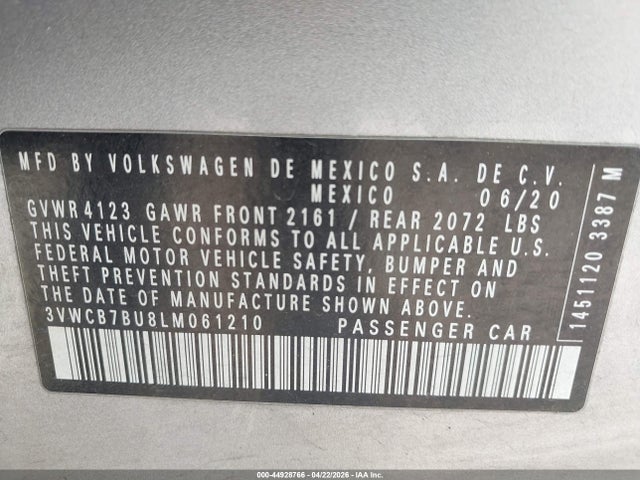 3VWCB7BU8LM061210 Volkswagen Jetta 1.4t R-line/1.4t S/1.4t Se