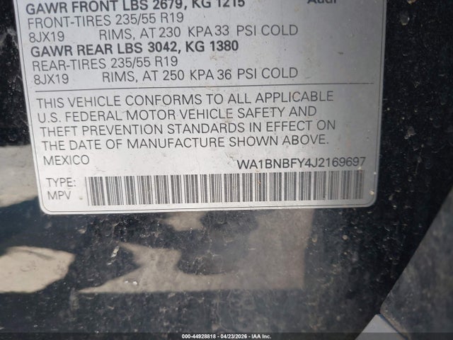 44928818 :رقم المزاد ، WA1BNBFY4J2169697 vin ، 2018 Audi Q5 2.0t Premium/2.0t Tech Premium مزاد بيع