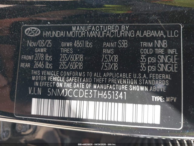 44928820 :رقم المزاد ، 5NMJCCDE3TH651341 vin ، 2026 Hyundai Tucson Sel Premium مزاد بيع