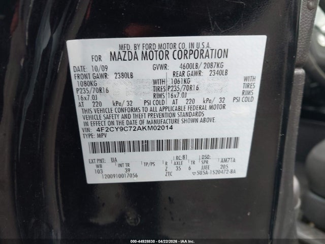 Продаж на аукціоні авто 2010 Mazda Tribute I Sport, vin: 4F2CY9C72AKM02014, номер лоту: 44928830