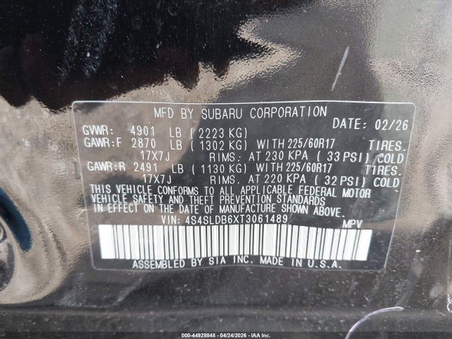 Aukcja sprzedaży 2026 Subaru Forester Premium, vin: 4S4SLDB6XT3061489, numer aukcji: 44928848