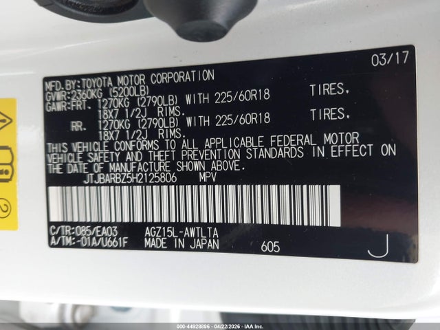 44928896 :رقم المزاد ، JTJBARBZ5H2125806 vin ، 2017 Lexus Nx 200t مزاد بيع
