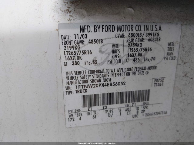 2004 FORD F-250 1FTNW20PX4EB56052 Photo 8
