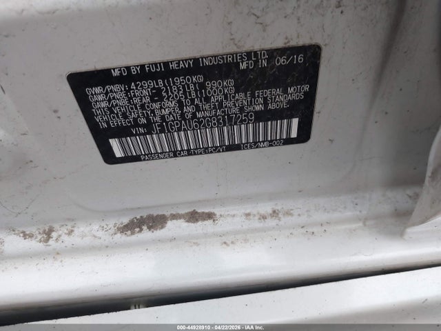 Aukcja sprzedaży 2016 Subaru Impreza 2.0i Sport Limited, vin: JF1GPAU62G8317259, numer aukcji: 44928910