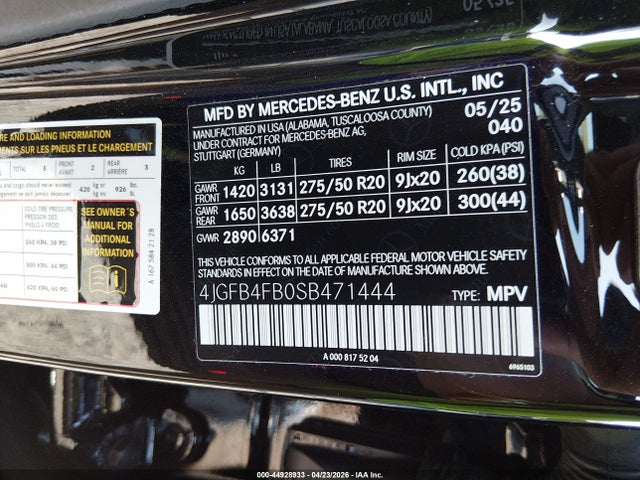44928933 :رقم المزاد ، 4JGFB4FB0SB471444 vin ، 2025 Mercedes-benz Gle 350 4matic مزاد بيع