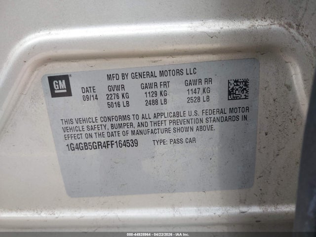 Продаж на аукціоні авто 2015 Buick Lacrosse Leather, vin: 1G4GB5GR4FF164539, номер лоту: 44928964