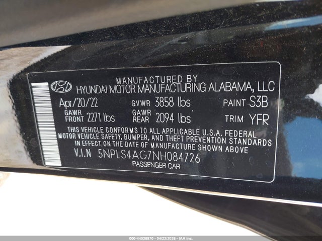 Aukcja sprzedaży 2022 Hyundai Elantra Sel, vin: 5NPLS4AG7NH084726, numer aukcji: 44928970