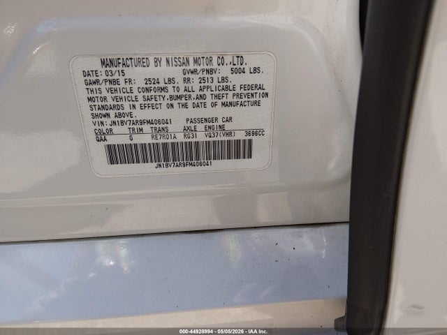 44928994 :رقم المزاد ، JN1BV7AR9FM406041 vin ، 2015 Infiniti Q50 Premium مزاد بيع