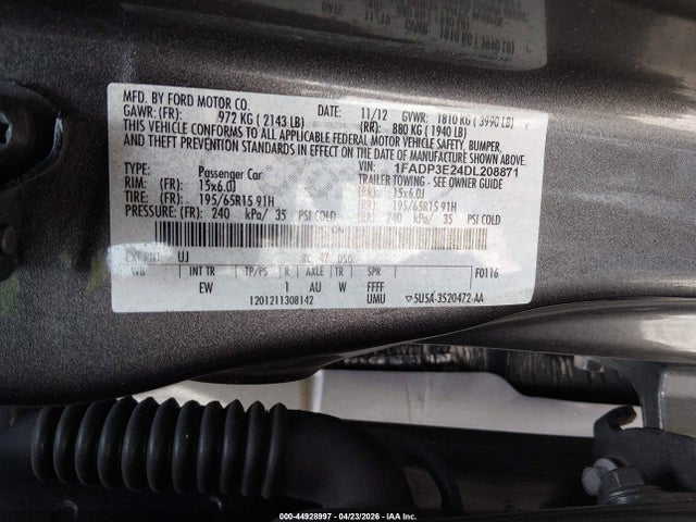 44928997 :رقم المزاد ، 1FADP3E24DL208871 vin ، 2013 Ford Focus S مزاد بيع