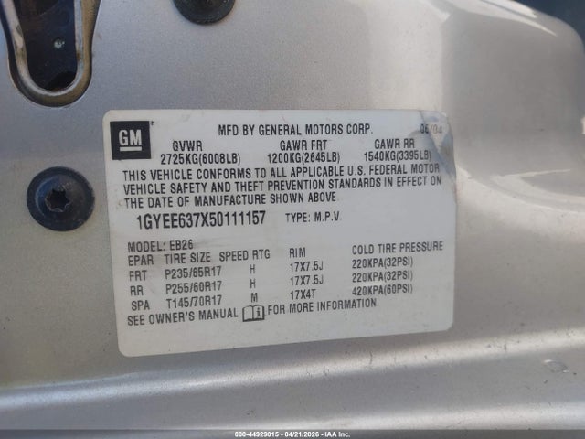 Продажа на аукционе авто 2005 Cadillac Srx V6, vin: 1GYEE637X50111157, номер лота: 44929015