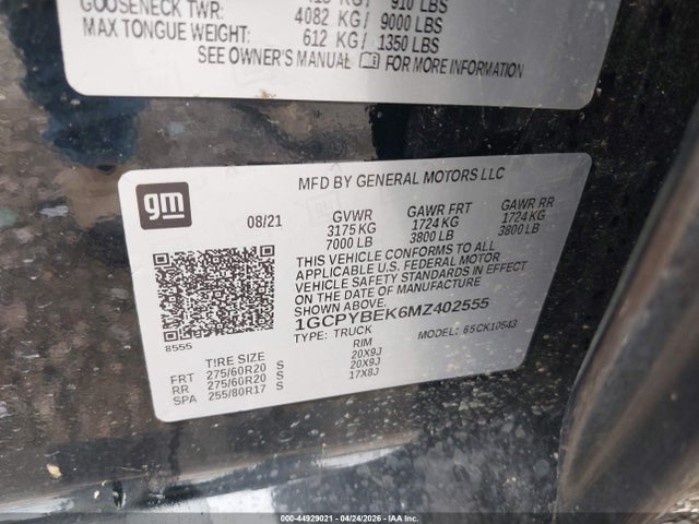 44929021 :رقم المزاد ، 1GCPYBEK6MZ402555 vin ، 2021 Chevrolet Silverado 1500 4wd  Short Bed Custom مزاد بيع