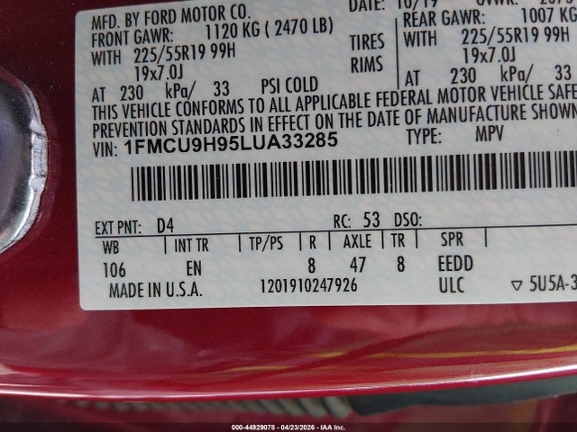 Ford ESCAPE SEL 2020 1FMCU9H95LUA33285 Image 9